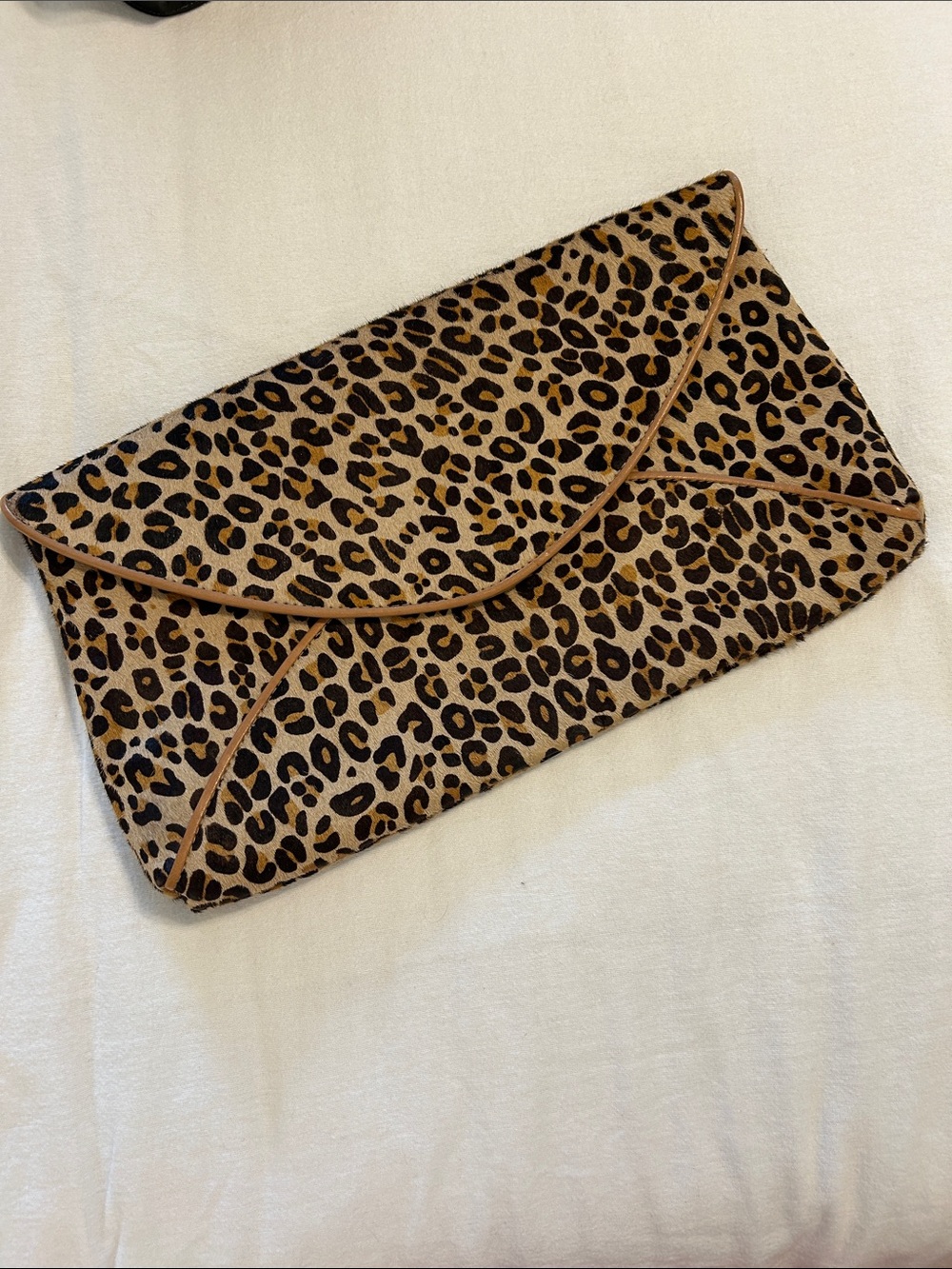 Vintage Jessica Bennett Calf Hair Leopard Print Envelope Clutch - Tan and Black